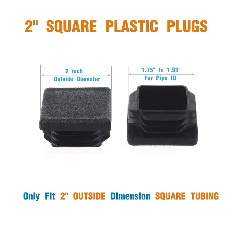 Timsec 2 Inch Square Plastic Plug, End Caps for Tubing Pipe OD 2" x 2" (not ID), Steel Chair Leg End Caps, Bar Stool Glides Inserts, Fence Plugs, Furniture or Fitness Equipment End Caps (12 Packs) - Image 2